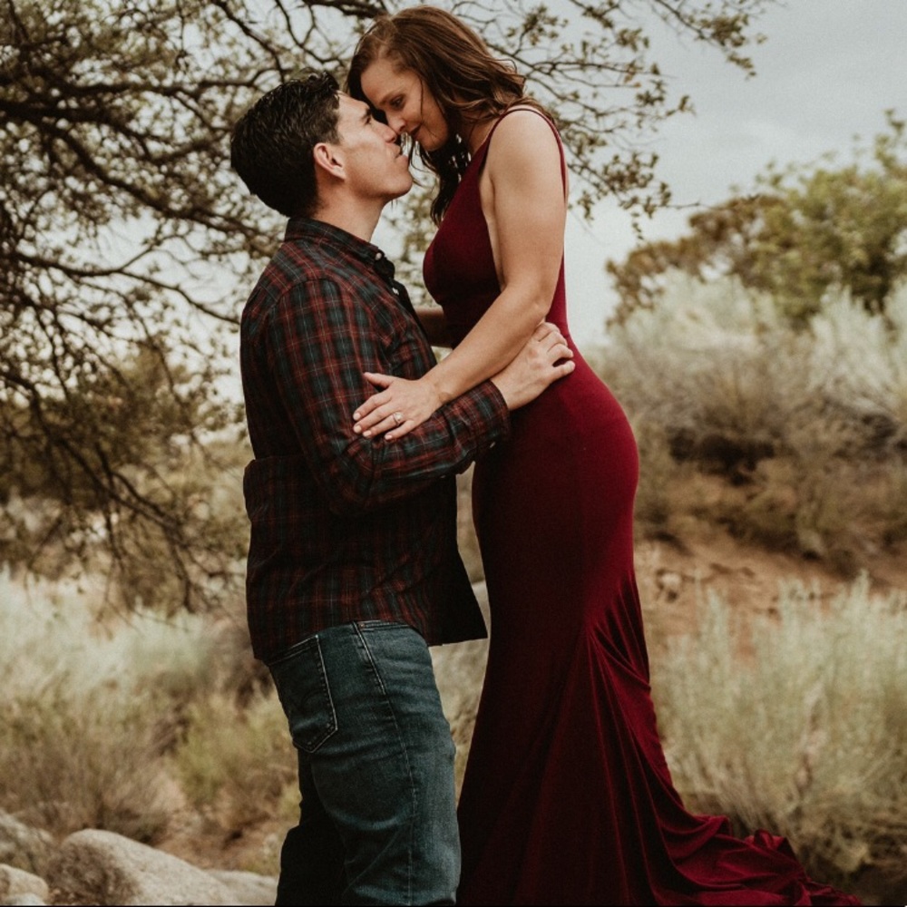 Jovani Burgundy Fitted Open Back Jersey Dress - Picture 6 of 9
